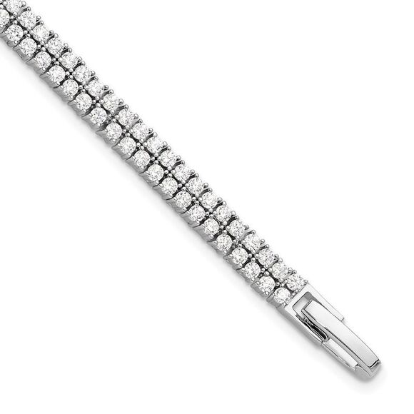 Kazi Luxury Sterling Silver Rhodium-plated Double Row CZ 7.25in Tennis Bracelet
